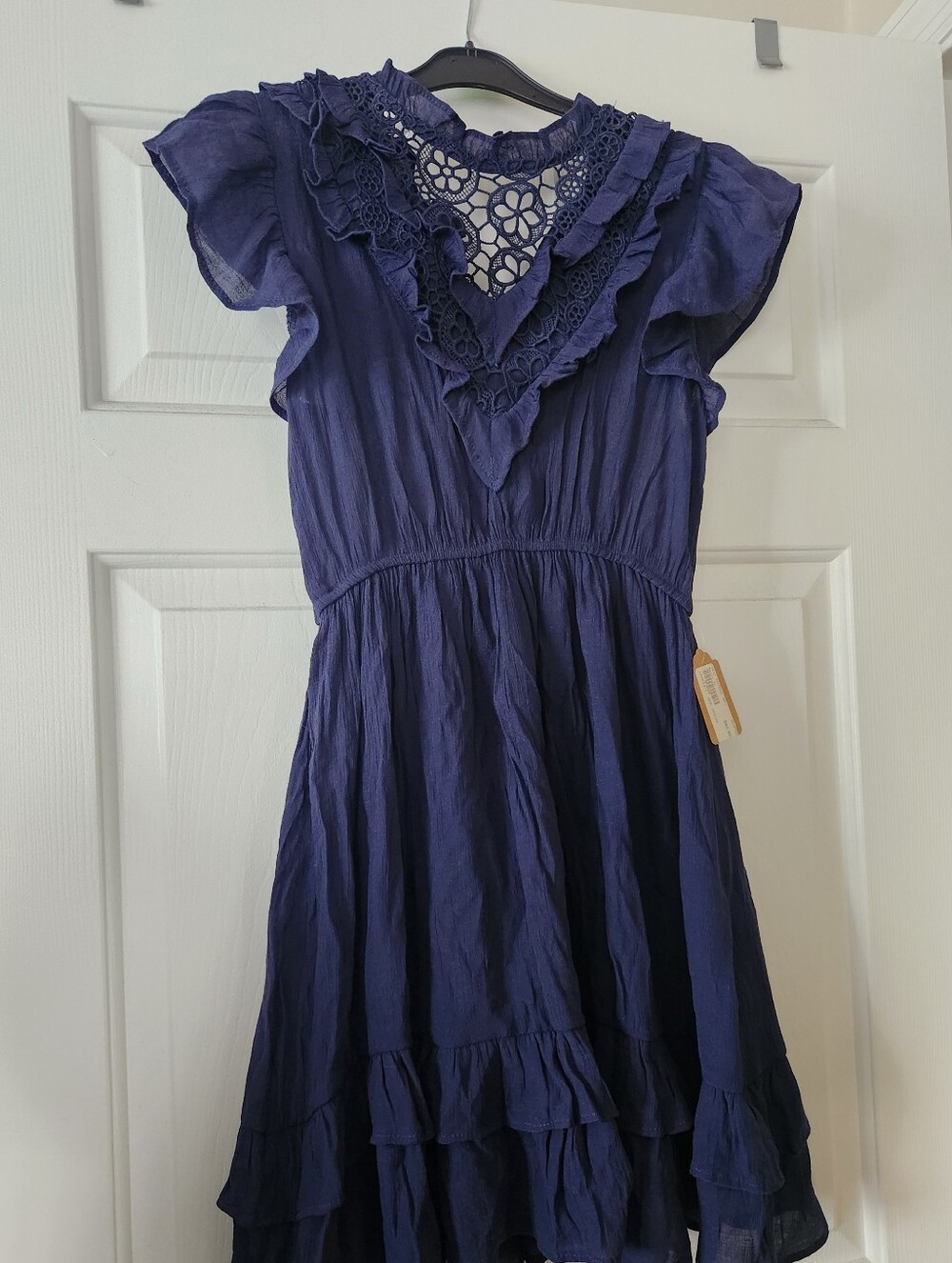 NWT MINE Navy Lace Ruffle Hem Dress